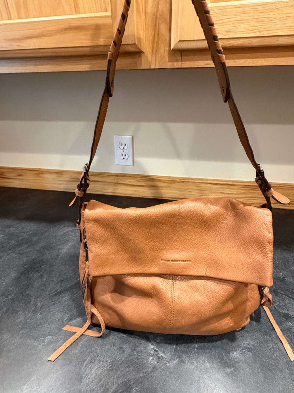 Aimee Kestenberg  Cognac Leather Fold-Over Hobo with Braided Strap